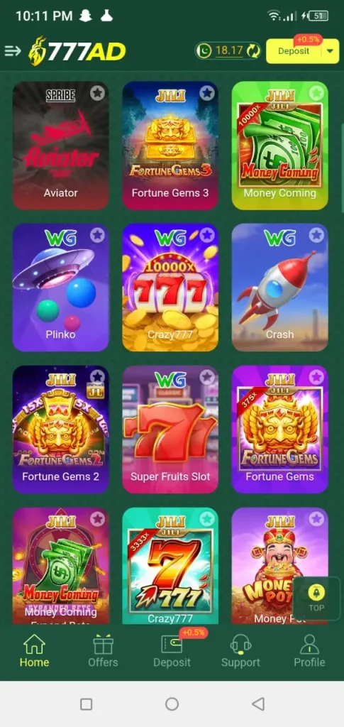  Games Available in 777AD Casino