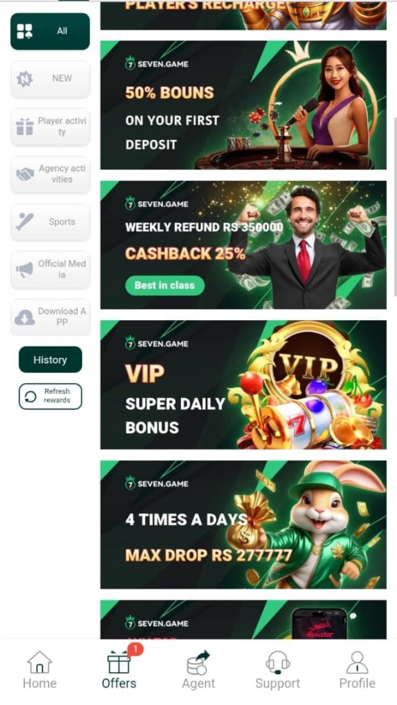 Mega Rewards in Seven Game Earning Platform